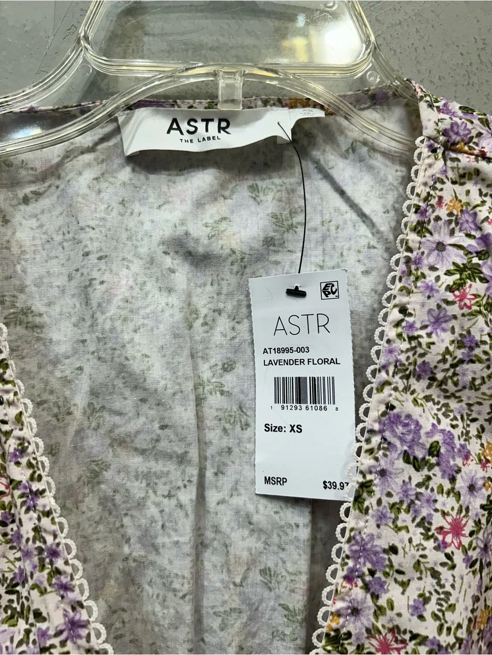 Astr Lavender Floral Tie-Front Puff Sleeve Blouse